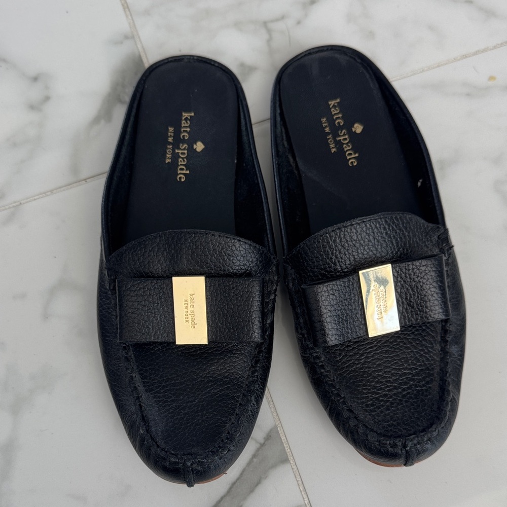 Kate Spade Black Leather Slip-On Loafers